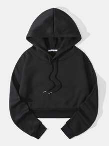 SHEIN EZwear Slogan Graphic Thermal Lined Drawstring Crop Hoodie Pullover Fall Outfit