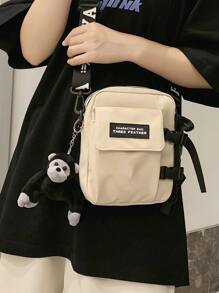 High School Students University Freshman Multifunctional Sling Bag Shoulder Bag Casual Bag Mini Men Letter Patched Detail Square Bag With Bag Charm, Handbag For Travel,College,Commute Crossbody Bag Sling Bag Shoulder Bag Square Bags Holiday Essentials Lightweight Nylon Portable Side Bag Outdoor Dad Gifts Father Gifts Men Gifts Present Valentines Gifts Square Bag Summer Gifts For Boyfriend Sling Bag For Man Man Bag Cross Body Bag Side Bag Back To School School Supplies Fall Messenger Bag Bag For Man Cylinder Bag Old Money Halloween Christmas - White - View 2