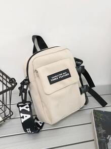 High School Students University Freshman Multifunctional Sling Bag Shoulder Bag Casual Bag Mini Men Letter Patched Detail Square Bag With Bag Charm, Handbag For Travel,College,Commute Crossbody Bag Sling Bag Shoulder Bag Square Bags Holiday Essentials Lightweight Nylon Portable Side Bag Outdoor Dad Gifts Father Gifts Men Gifts Present Valentines Gifts Square Bag Summer Gifts For Boyfriend Sling Bag For Man Man Bag Cross Body Bag Side Bag Back To School School Supplies Fall Messenger Bag Bag For Man Cylinder Bag Old Money Halloween Christmas - White - View 4