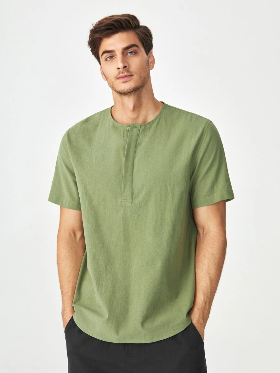 GENTILAND Camisa De Hombre Con Media Botonadura - Verde Oliva - Ver 1