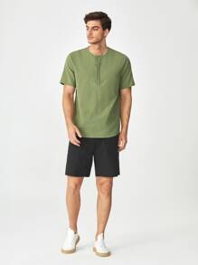 GENTILAND Camisa De Hombre Con Media Botonadura - Verde Oliva - Ver 3