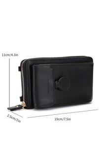 Letter Graphic Flap Phone Wallet - Black - View 5