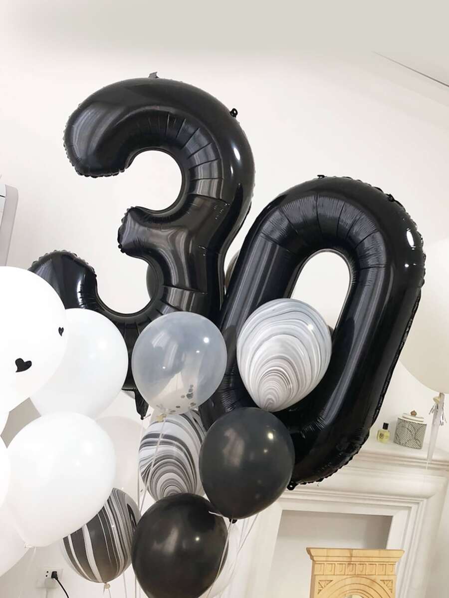 1pc 0-9 Number Black Aluminum Film Balloon, Anniversary Birthday Party, Wedding Decoration Number Balloon, Room Decor, Scene Decor, Birthday Party Decoration Supplies, Christmas
