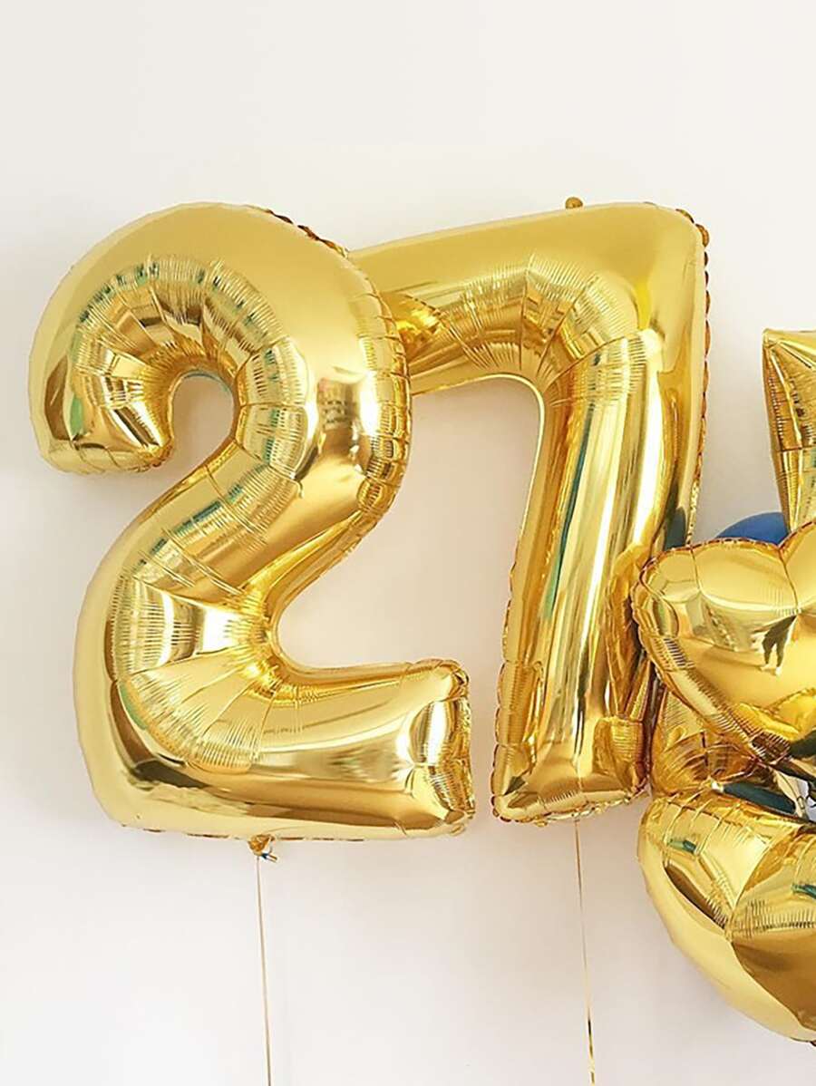 1pc Number Shaped Balloon, Modern PE Golden Decorative Balloon For Party, - Gold - View 1