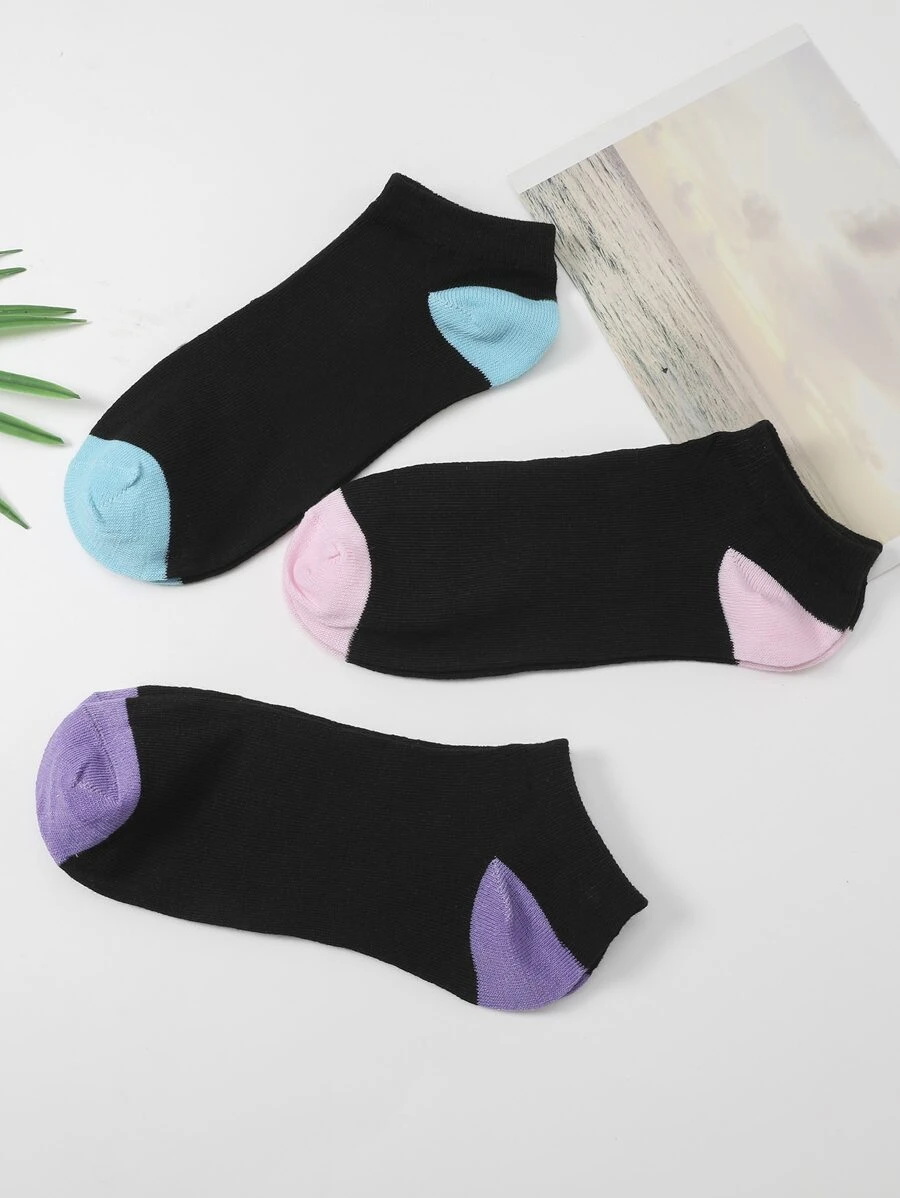 3pairs Two Tone Ankle Socks - Multicolor - View 1