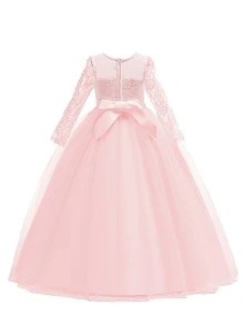 Tween Girl Long Solid Color Lace Tulle Satin Elegant Formal Dress, Suitable For Attending Balls And Formal Dinners, Does Not Include Headband - Baby Pink - View 2