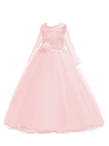 Tween Girl Long Solid Color Lace Tulle Satin Elegant Formal Dress, Suitable For Attending Balls And Formal Dinners, Does Not Include Headband - Baby Pink - View 3