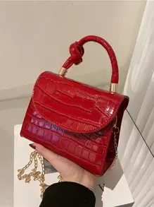Mini Crocodile Embossed Chain Flap Square Bag, Mother's Day Gift For Mom , Burgundy Bag, Bag, & New Year Ideal Gift - Burgundy - View 1