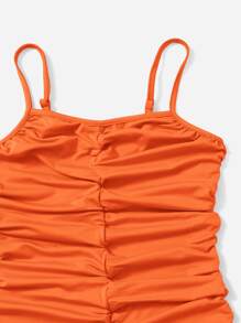 SHEIN Vestido de unicolor con dobladillo plisado y tirantes para chicas adolescentes - Naranja - Ver 3