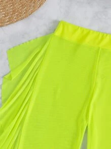 Neon Green Ruffle Trim Cover Up Pants, For Summer Vacation - Lime Green - View 6