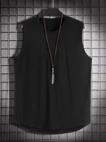 Manfinity Homme Men Solid Curved Hem Tank Top - Black - View 1