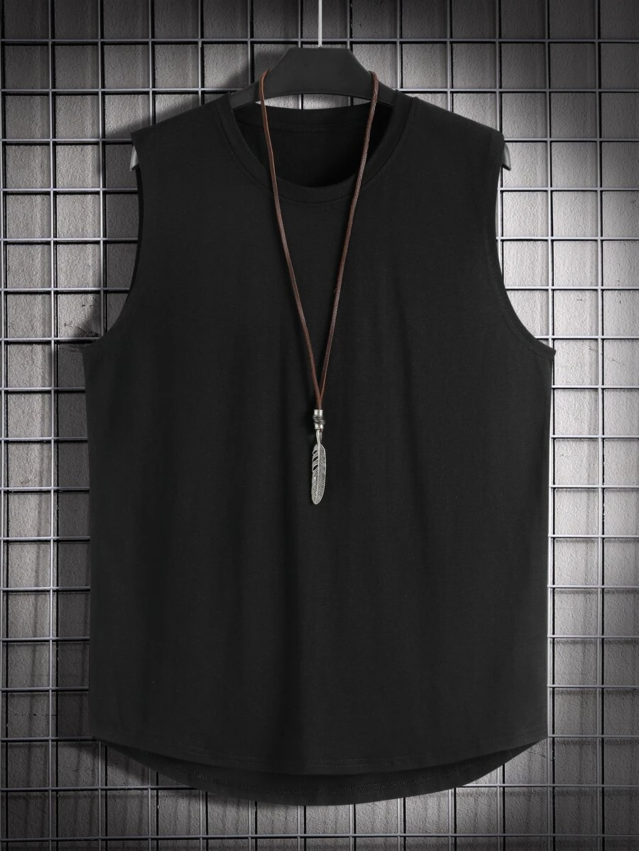 Manfinity Homme Men Solid Curved Hem Tank Top - Black - View 1