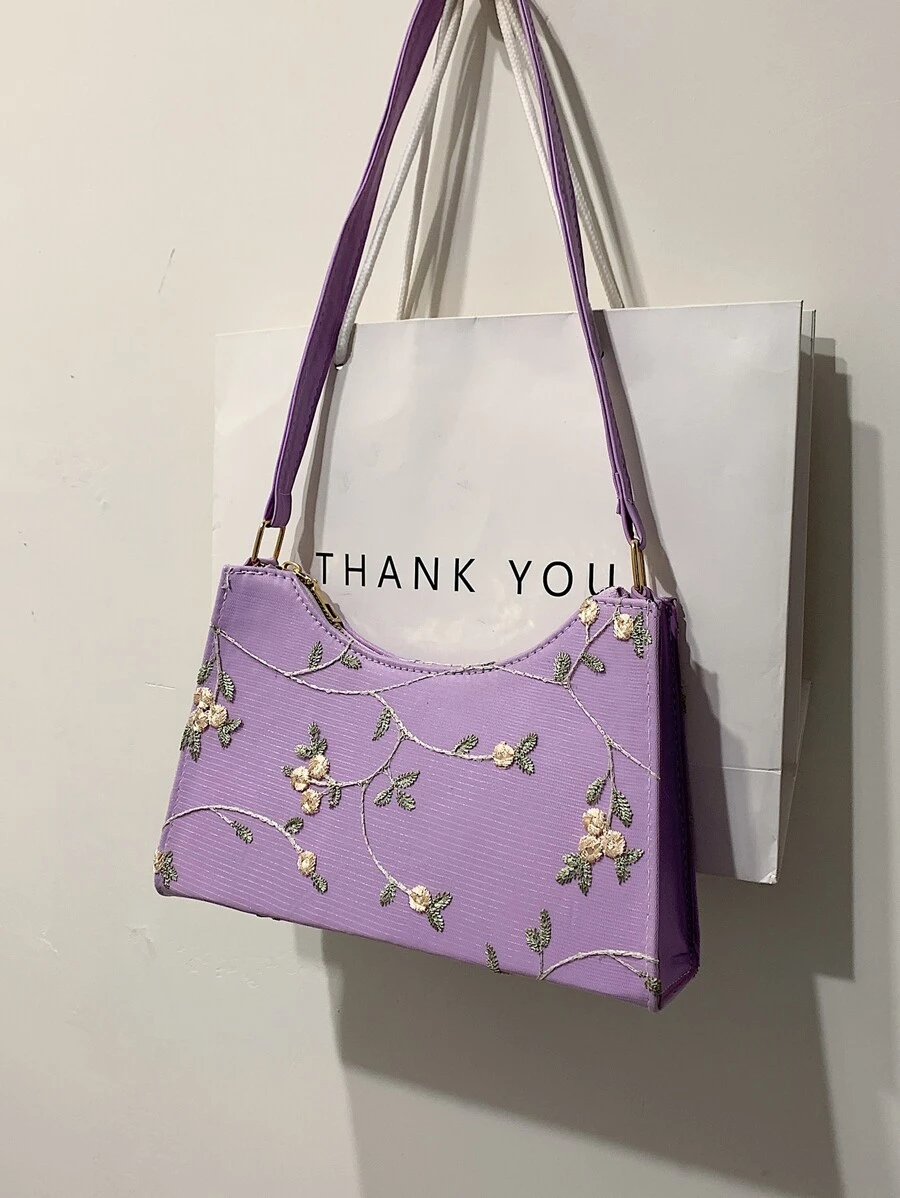 Casual Embroidered Floral Embroidered Bag, For Women, Rookies & White-Collar Workers,For Lady,For Female For Business/Commute/Work/Office,For Festivals/Vacation/Holiday - Purple - View 1