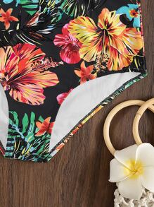 SHEIN Swim Quần bikini cạp cao họa tiết nhiệt đới ngẫu nhiên đi biển mùa hè, đồ bơi đi nghỉ - màu đen - Xem 6