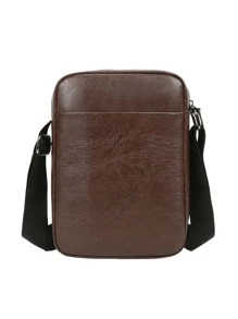 1 件纯色时尚休闲背包，PU 材质，拉链开合，休闲背包，适合男士，日常通勤，外出，旅行 - 咖啡棕 - 查看 4