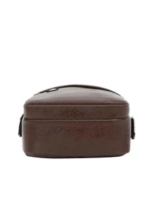 1 件纯色时尚休闲背包，PU 材质，拉链开合，休闲背包，适合男士，日常通勤，外出，旅行 - 咖啡棕 - 查看 6