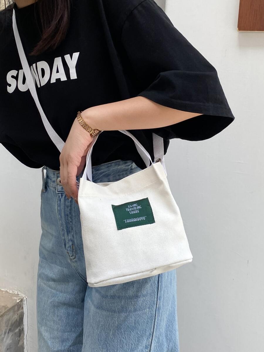 Túi đeo chéo Nữ Lá thư Đôi tay cầm Sẵn sàng - trắng - Xem 1