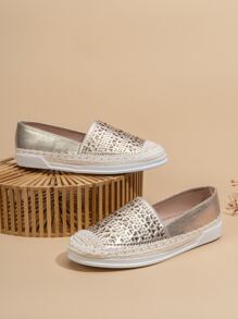 Women's Vacation Flat Sandals With Rhinestone Decoration & Woven Design - Champagne - View 1