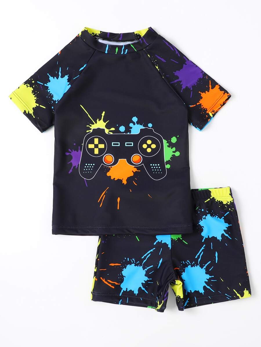 男孩手遊手柄與隨機噴墨印花泳衣