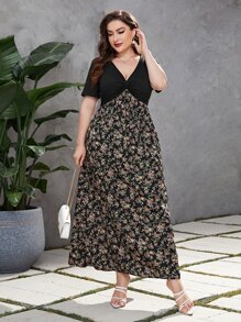 Mulvari Plus Floral Print Twist Front Dress Maxi Women Outfit