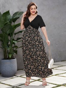 Mulvari Plus Floral Print Twist Front Dress Maxi Women Outfit