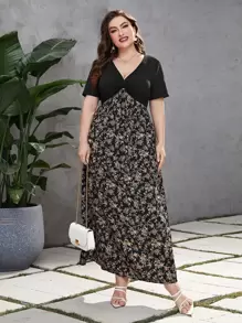 Mulvari Plus Floral Print Twist Front Dress Maxi Women Outfit