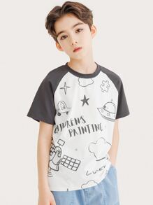 Camiseta con estampado de letra y estrella de manga raglán - Multicolor - Ver 1