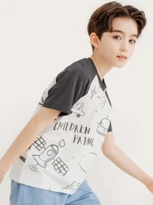 Camiseta con estampado de letra y estrella de manga raglán - Multicolor - Ver 5