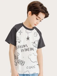 Camiseta con estampado de letra y estrella de manga raglán - Multicolor - Ver 6