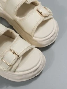 Women Buckle Decor Flatform Slingback Sandals - Beige - View 6