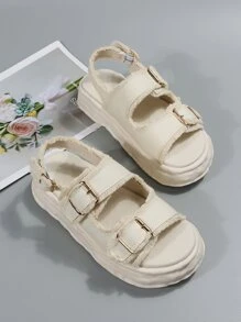 Women Buckle Decor Flatform Slingback Sandals - Beige - View 7