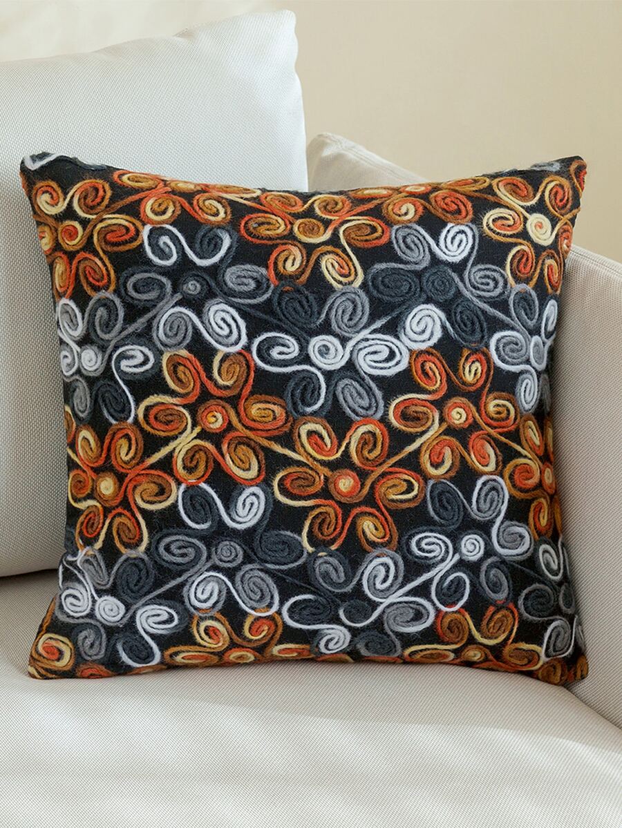Floral Embroidery Cushion Cover Without Filler - Multicolor - View 1