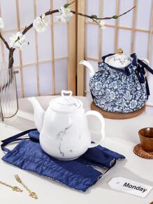 1 pieza acogedor de té con patrón floral, acogedor de té para tetera poliéster modernista a prueba de polvo para el hogar - Azul - Ver 7