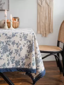 Floral Print Lace Trim Tablecloth - Multicolor - View 5
