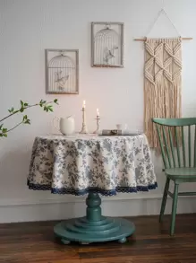 Floral Print Lace Trim Tablecloth - Multicolor - View 6