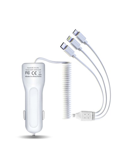 1 pieza Cargador de coche con 3 en 1 Cable de dato