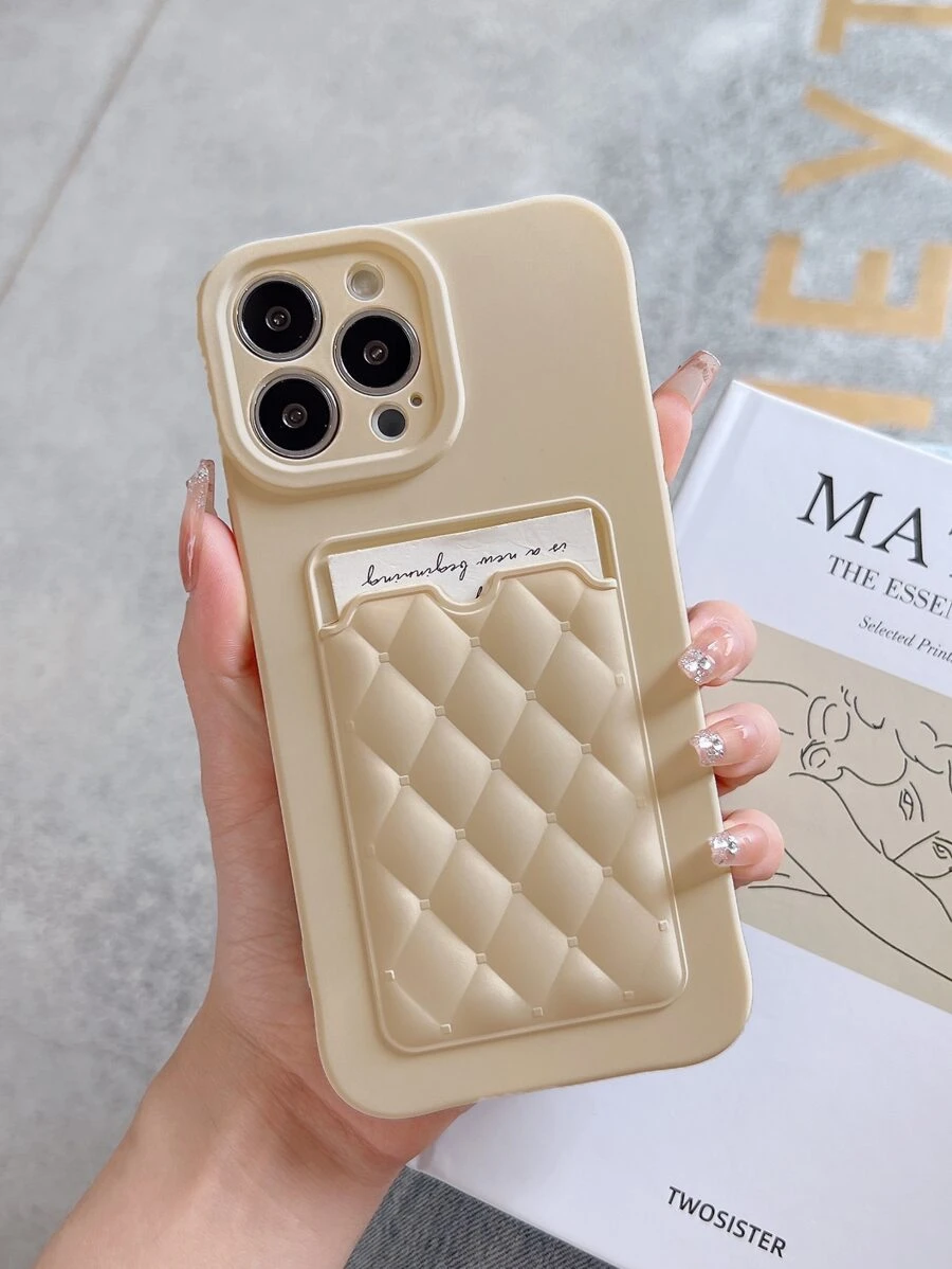 Vỏ điện thoại có khe cắm thẻ chần bông - Màu be - Xem 1