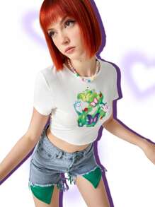 ROMWE Camiseta corta con estampado de mariposa - Blanco - Ver 1