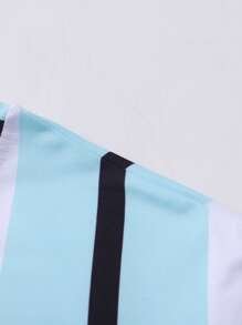 Manfinity Homme Men Vertical Striped & Letter Graphic Casual Short Sleeve Tee, Boyfriend Gift - Multicolor - View 3