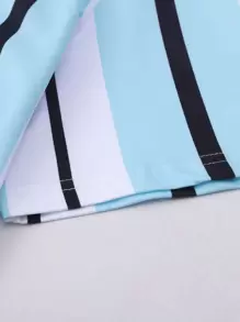 Manfinity Homme Men Vertical Striped & Letter Graphic Casual Short Sleeve Tee, Boyfriend Gift - Multicolor - View 4