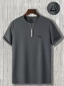 Manfinity Homme Áo thun nam cổ tròn tay ngắn họa tiết thường ngày mùa hè bằng polyester, áo thun nam thường ngày, áo thun nam thường ngày đi làm, áo thun nam màu xám - Màu xám đen - Xem 1