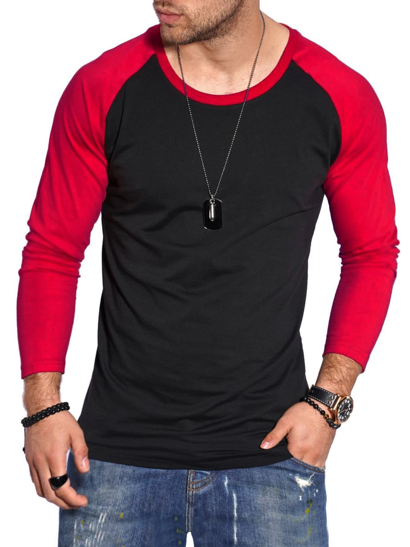 Manfinity Homme Atasan Pria Blok Warna Casual - Hitam - View 1