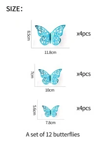12 piezas Pegatinas de mariposas 3D huecas, pegatinas creativas de mariposas azules para decorar la habitación, pegatinas para bodas, pegatinas, vinilos decorativos para el hogar, artículos de decoración de primavera para refrescar tu hogar, pegatinas de decoración de ramas, regalos, decoración de cumpleaños, graduación, escuela, sorpresa escolar, decoración de dormitorio, útiles escolares - Azul - Ver 4