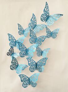 12 piezas Pegatinas de mariposas 3D huecas, pegatinas creativas de mariposas azules para decorar la habitación, pegatinas para bodas, pegatinas, vinilos decorativos para el hogar, artículos de decoración de primavera para refrescar tu hogar, pegatinas de decoración de ramas, regalos, decoración de cumpleaños, graduación, escuela, sorpresa escolar, decoración de dormitorio, útiles escolares - Azul - Ver 5