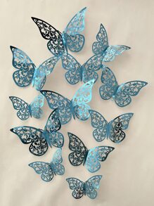 12 piezas Pegatinas de mariposas 3D huecas, pegatinas creativas de mariposas azules para decorar la habitación, pegatinas para bodas, pegatinas, vinilos decorativos para el hogar, artículos de decoración de primavera para refrescar tu hogar, pegatinas de decoración de ramas, regalos, decoración de cumpleaños, graduación, escuela, sorpresa escolar, decoración de dormitorio, útiles escolares - Azul - Ver 6