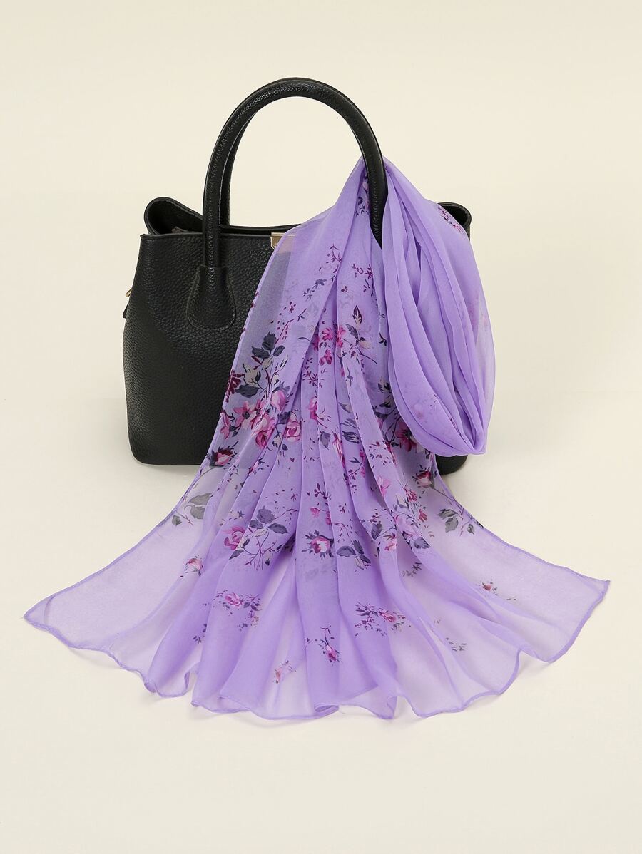 1 pieza bufanda de mujer moderna y transpirable con estampado floral - Púrpura malva - Ver 1