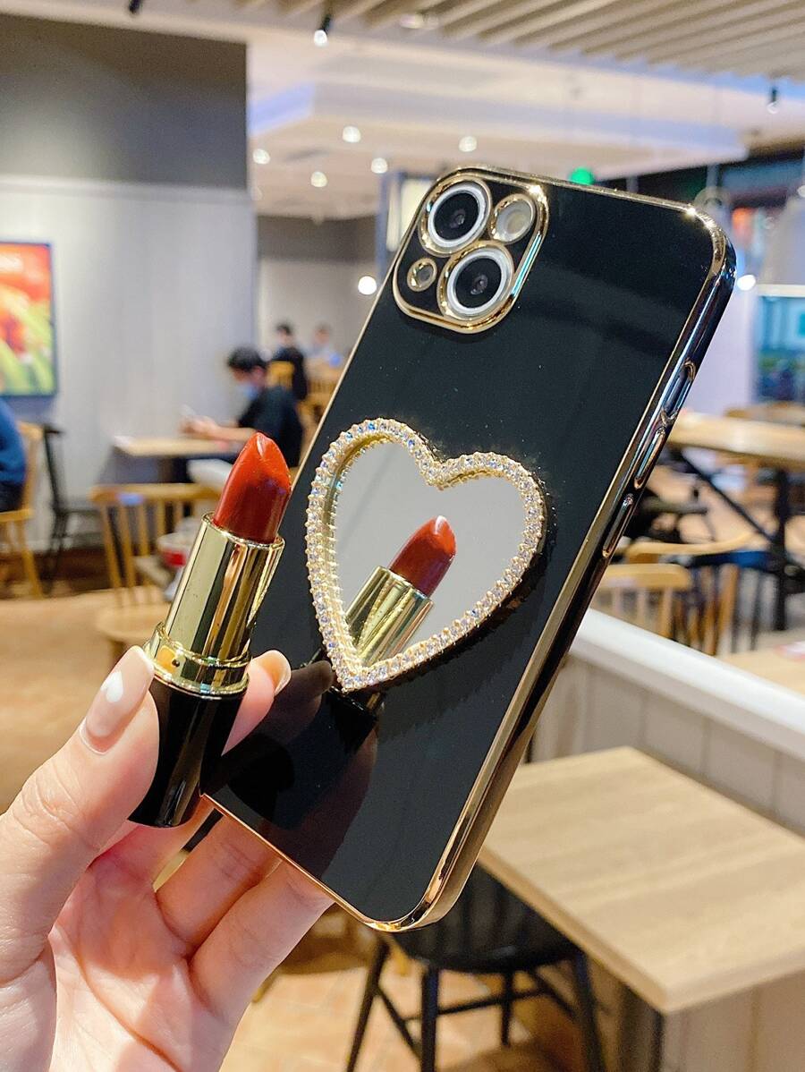 Heart Shaped Mirror Phone Case - Black - View 1