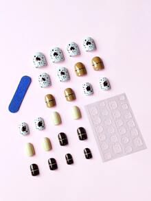 24pcs Short Square Fake Nail & 1pc Nail File & 1sheet Tape - Multicolor - View 2