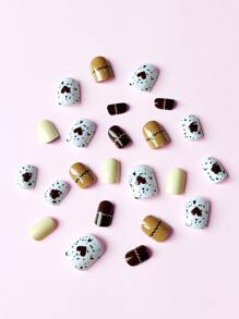 24pcs Short Square Fake Nail & 1pc Nail File & 1sheet Tape - Multicolor - View 3