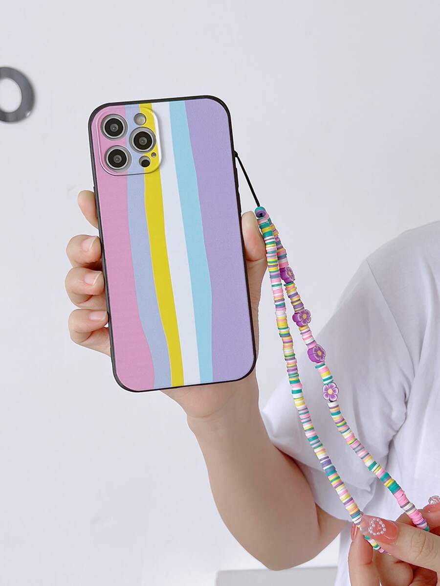 彩虹條紋手機外殼帶串珠手機掛繩 - 彩色 - 查看 1